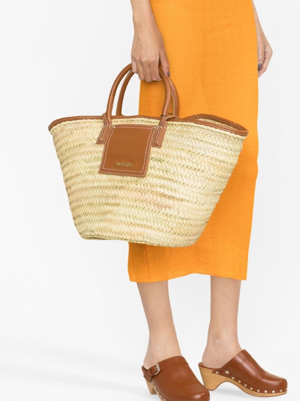 JACQUEMUS Handwoven Straw Basket Handbag with Leather Details for Women