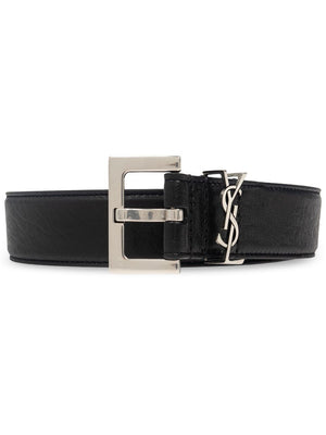 SAINT LAURENT PARIS CASSANDRE FIBBIA QUADRATA Leather Belt - 3 cm