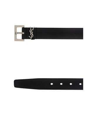 SAINT LAURENT PARIS CASSANDRE FIBBIA QUADRATA Leather Belt - 3 cm