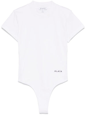 ALAÏA Logo-Embroidered Close Fit Bodysuit T-Shirt