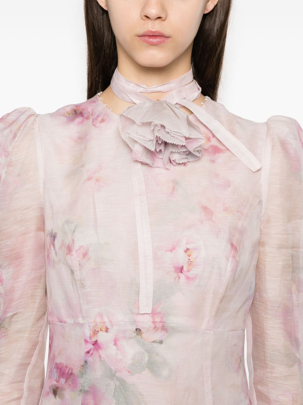 ZIMMERMANN Mini Dress with Floral Detail and Bow