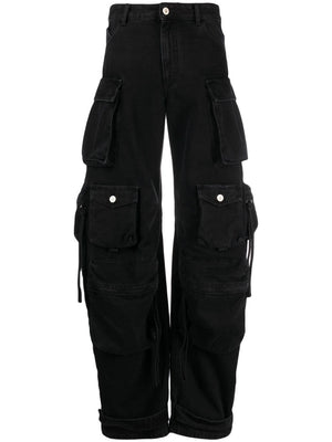 THE ATTICO High-Waist Black Denim Cargo Jeans