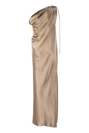 MAX MARA Elegant One-Shoulder Silk Satin Dress