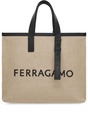 FERRAGAMO メンズ タンレザー トートハンドバッグ SS24用