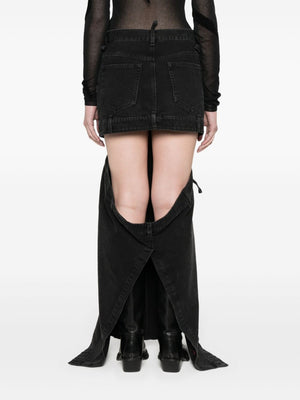 THE ATTICO Embroidered Logo Denim Skirt with Cut-Out Detailing