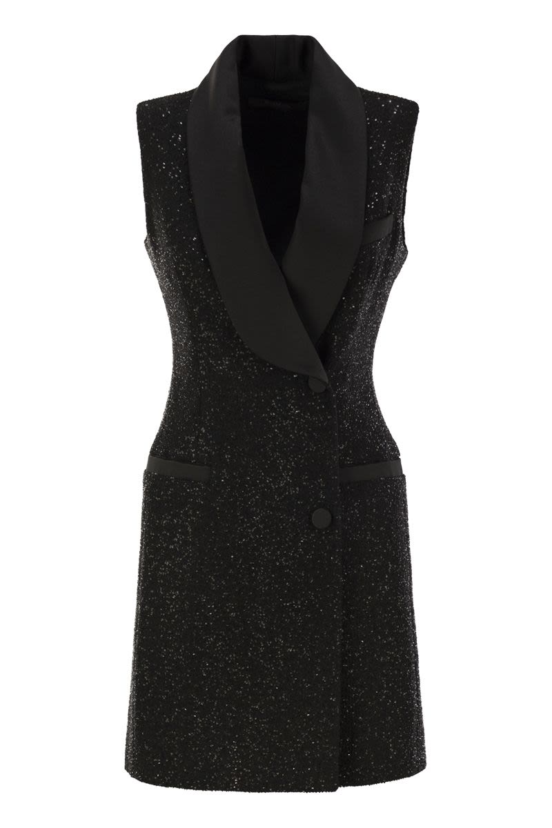 MAX MARA Elegantly Embellished Sleeveless Mini Robe Dress