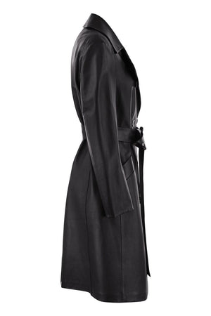 MAX MARA SPORTMAX Luxury Soft Leather Trench Coat with Geometric Pockets