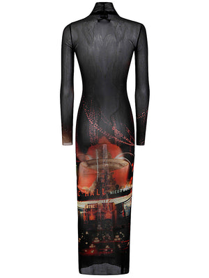 JEAN PAUL GAULTIER Long Sleeve Turtleneck Mesh Dress - Pigalle Print