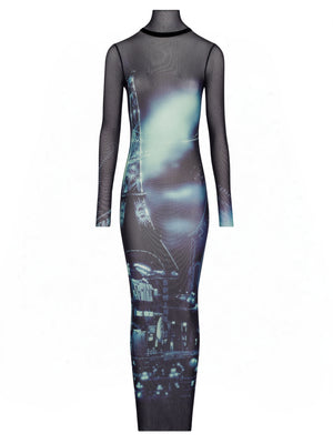 JEAN PAUL GAULTIER Elegant Turtleneck Mesh Long Dress