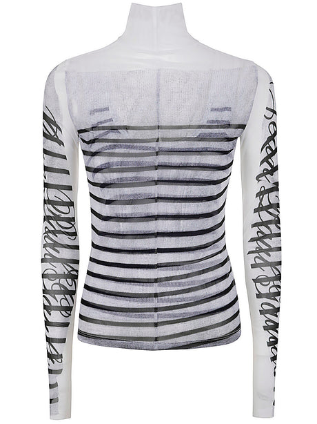 JEAN PAUL GAULTIER Long Sleeve Spandex and Mesh Top with Feather Print