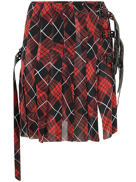 JEAN PAUL GAULTIER Mini Pleated Mesh Skirt in Distorted Tartan