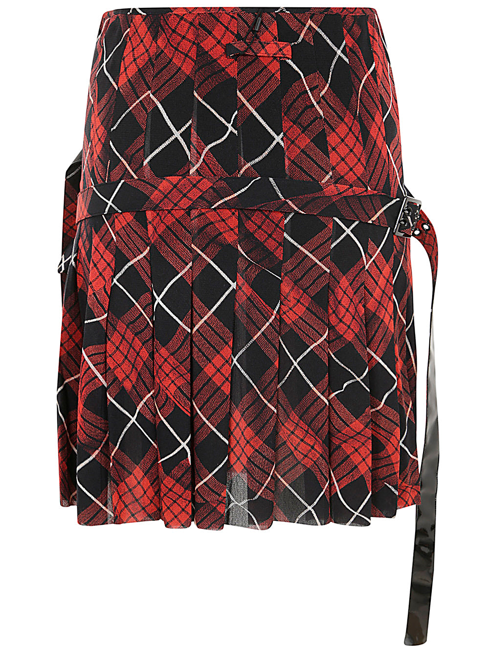 JEAN PAUL GAULTIER Mini Pleated Mesh Skirt in Distorted Tartan