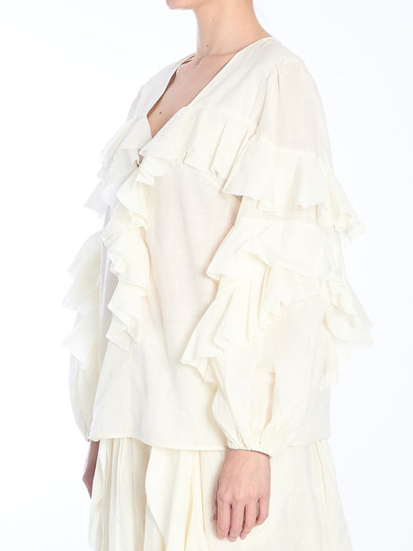 ZIMMERMANN Elegant Blouse with Ruffles and Puff Sleeves - True to Size