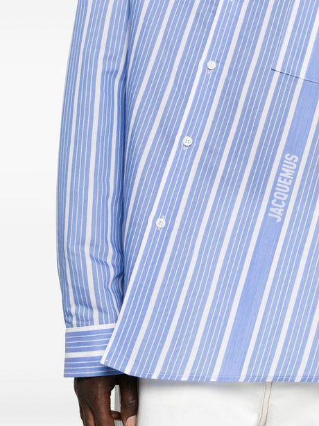 JACQUEMUS Men's Vertical Stripe Silk Blend Shirt