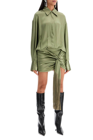 THE ATTICO Chic Silk Satin Mini Dress with Fringed Details