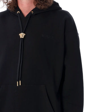 VERSACE Medusa Icon Hoodie with V-neck and Embroidery - Size L