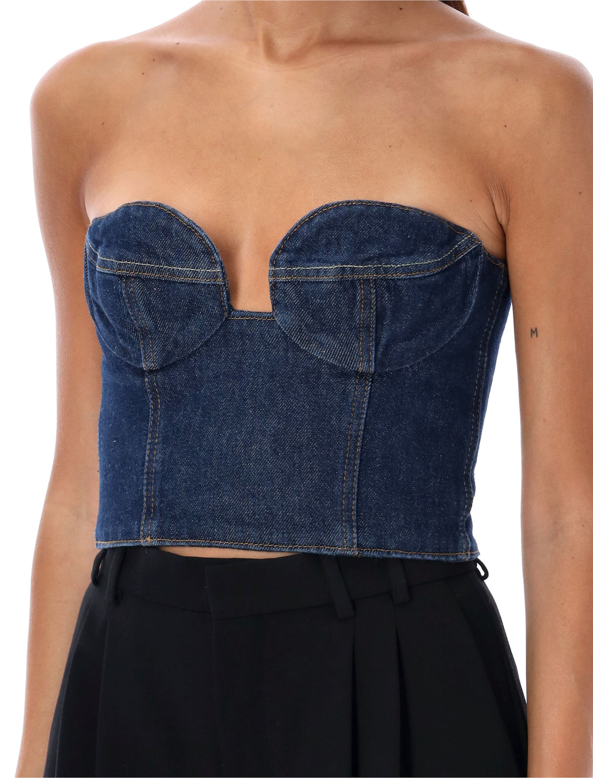 MAGDA BUTRYM Denim Sweetheart Bustier Crop Top