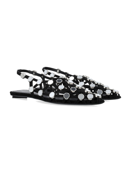 THE ATTICO Studded Mesh Pointed-Toe Slingback Ballerina Flats