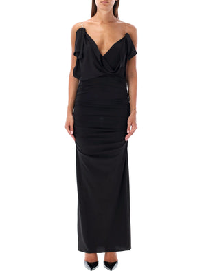 THE ATTICO Elegant Satin Long Dress with Ruched Waist