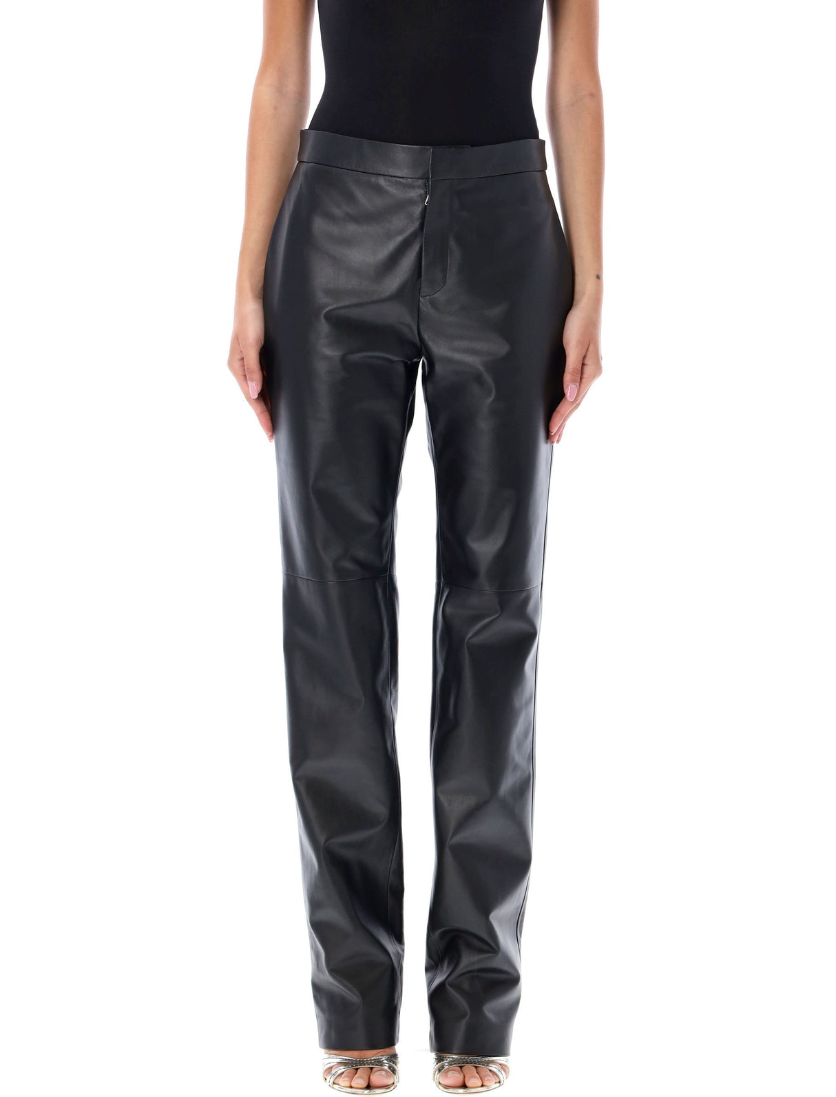 RALPH LAUREN High-Rise Straight-Leg Leather Pants - Size 4