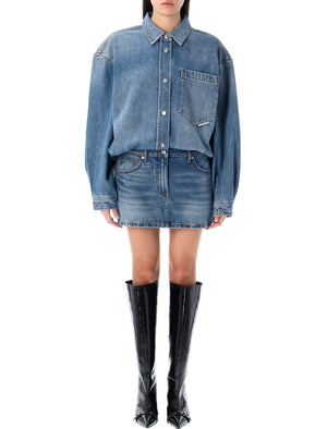 ALEXANDER WANG Mini Denim Shirtdress with Pre-Styled Design - Women's Size 6