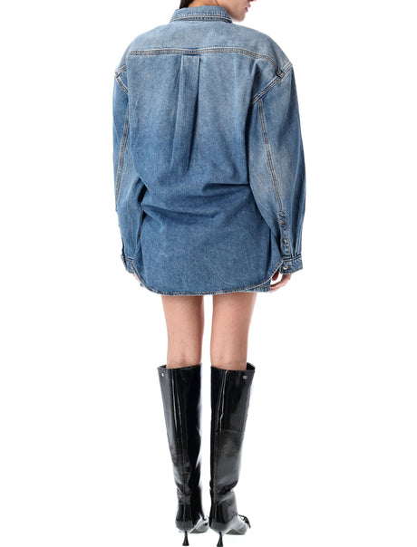 ALEXANDER WANG Mini Denim Shirtdress with Pre-Styled Design - Women's Size 6