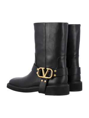 VALENTINO GARAVANI V-Logo Biker Boots for Women - Mid Length