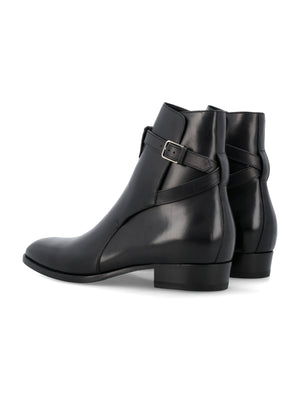 SAINT LAURENT Elegant Leather Jodhpur Boots with Stacked Heel