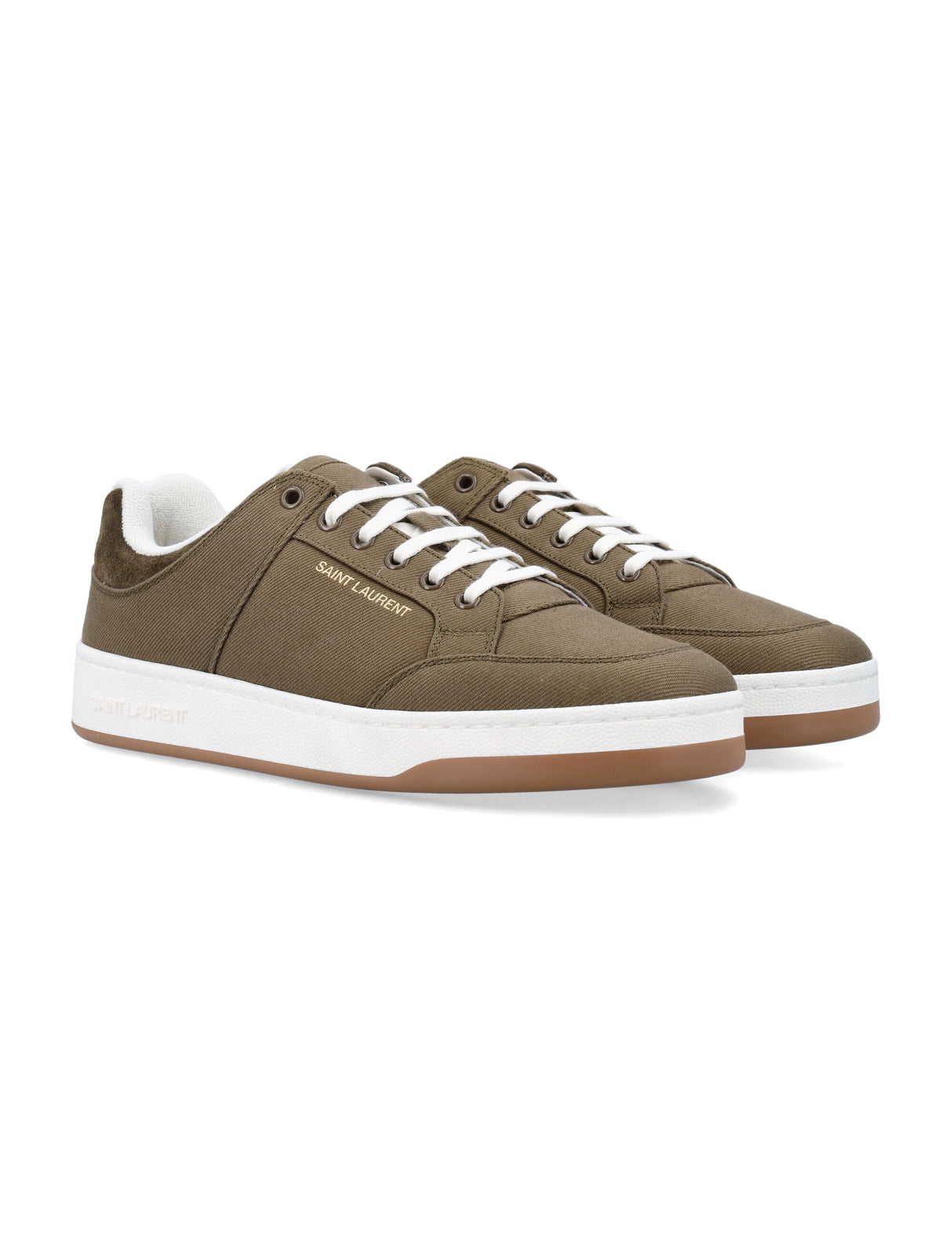 SAINT LAURENT Military Green Canvas Low-Top Sneakers