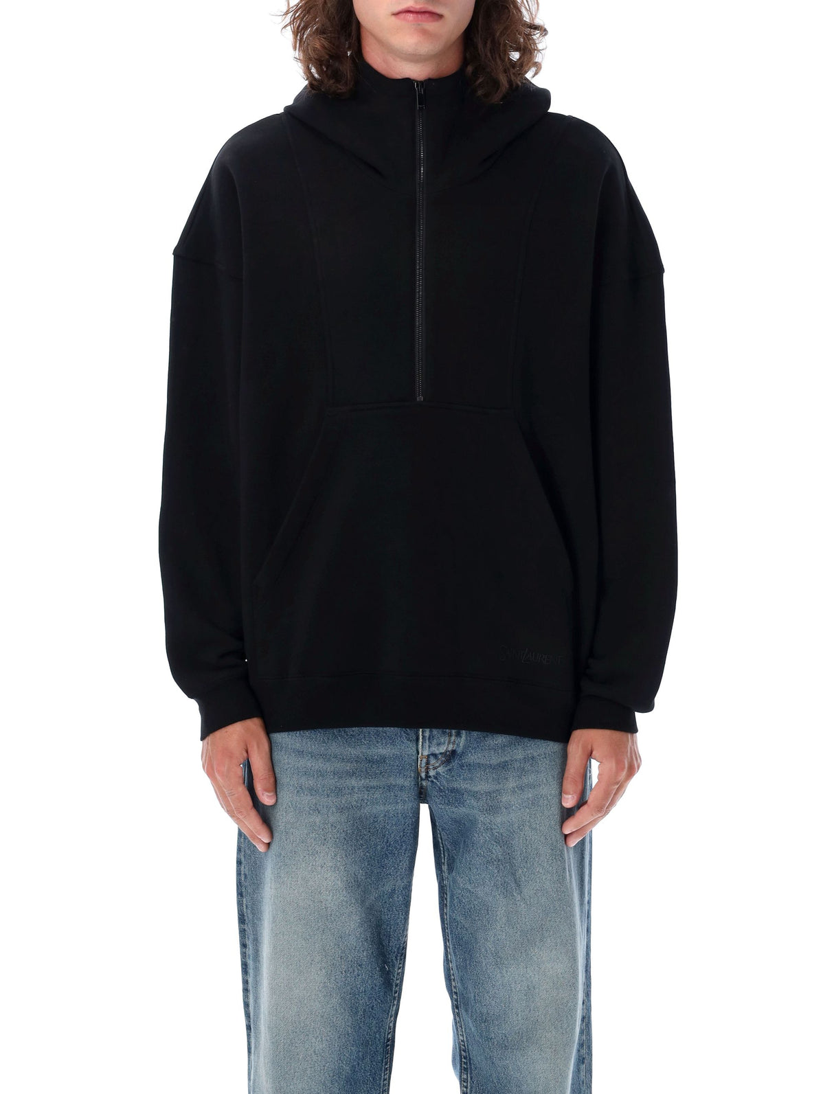 SAINT LAURENT Relaxed Fit Logo Fleece with Half-Zip Closure - Size L