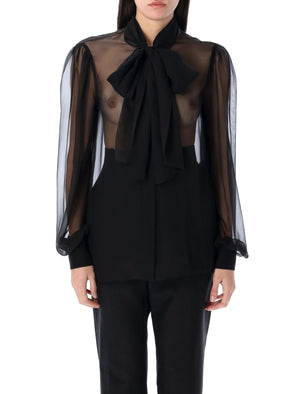 SAINT LAURENT Lavalier-Neck Silk Shirt - Size 36