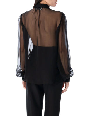 SAINT LAURENT Lavalier-Neck Silk Shirt - Size 36