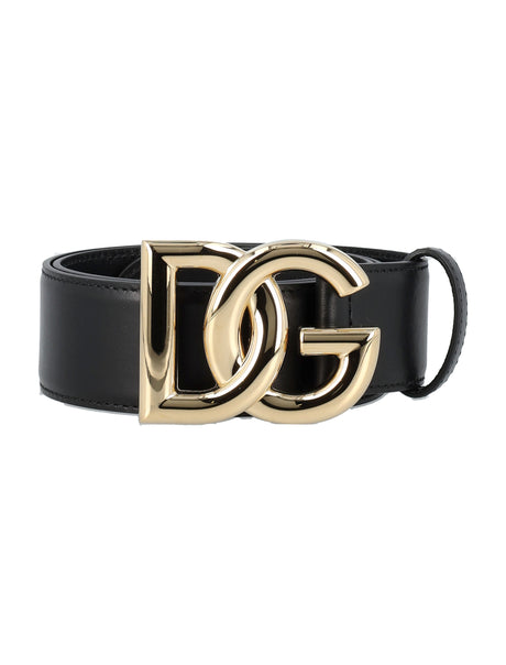 DOLCE & GABBANA Elegant Calfskin 4cm Belt with Gold-Plated DG Buckle