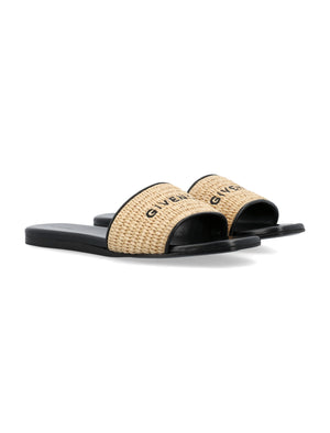 GIVENCHY Chic Flat Raffia Embroidered Logo Slides