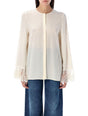 CHLOÉ Fluid Blouse with Lace Cuffs - Size 36