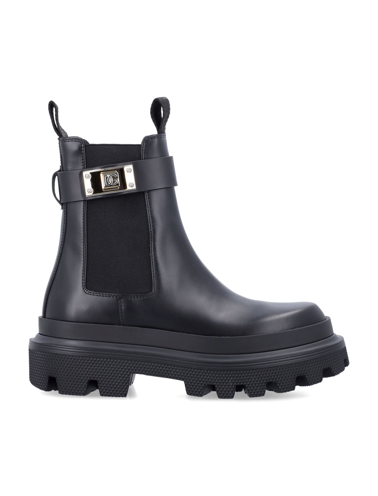 DOLCE & GABBANA Chic Combat Leather Boots with Gold-Tone Accent