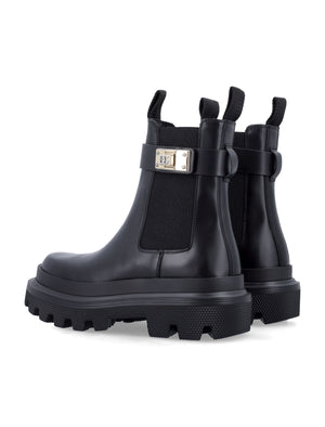 DOLCE & GABBANA Chic Combat Leather Boots with Gold-Tone Accent