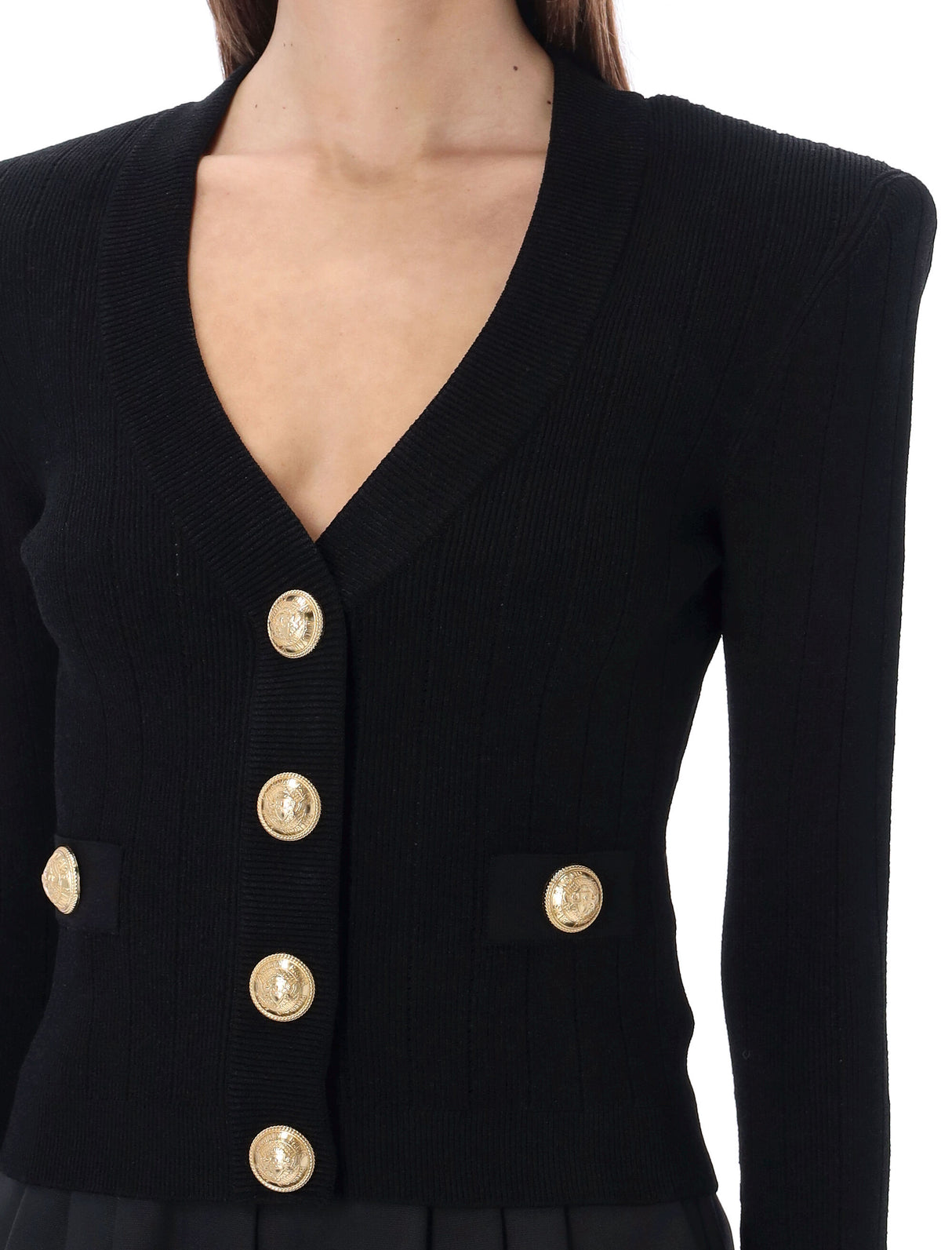 BALMAIN V-Neck Gold Buttons Knit Cardigan - Size 36