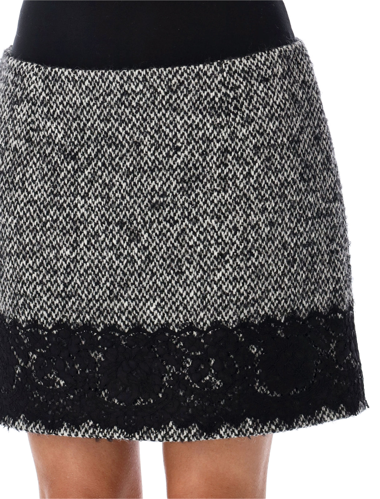 DOLCE & GABBANA Lace-Trim Mini Tweed Skirt