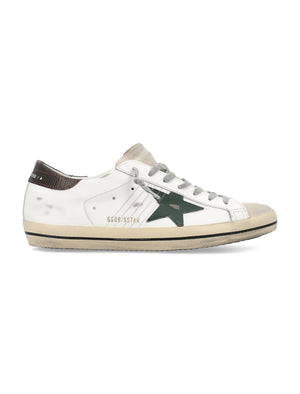 GOLDEN GOOSE Superstar Leather Sneakers in White Pearl with Green and Brown Accents