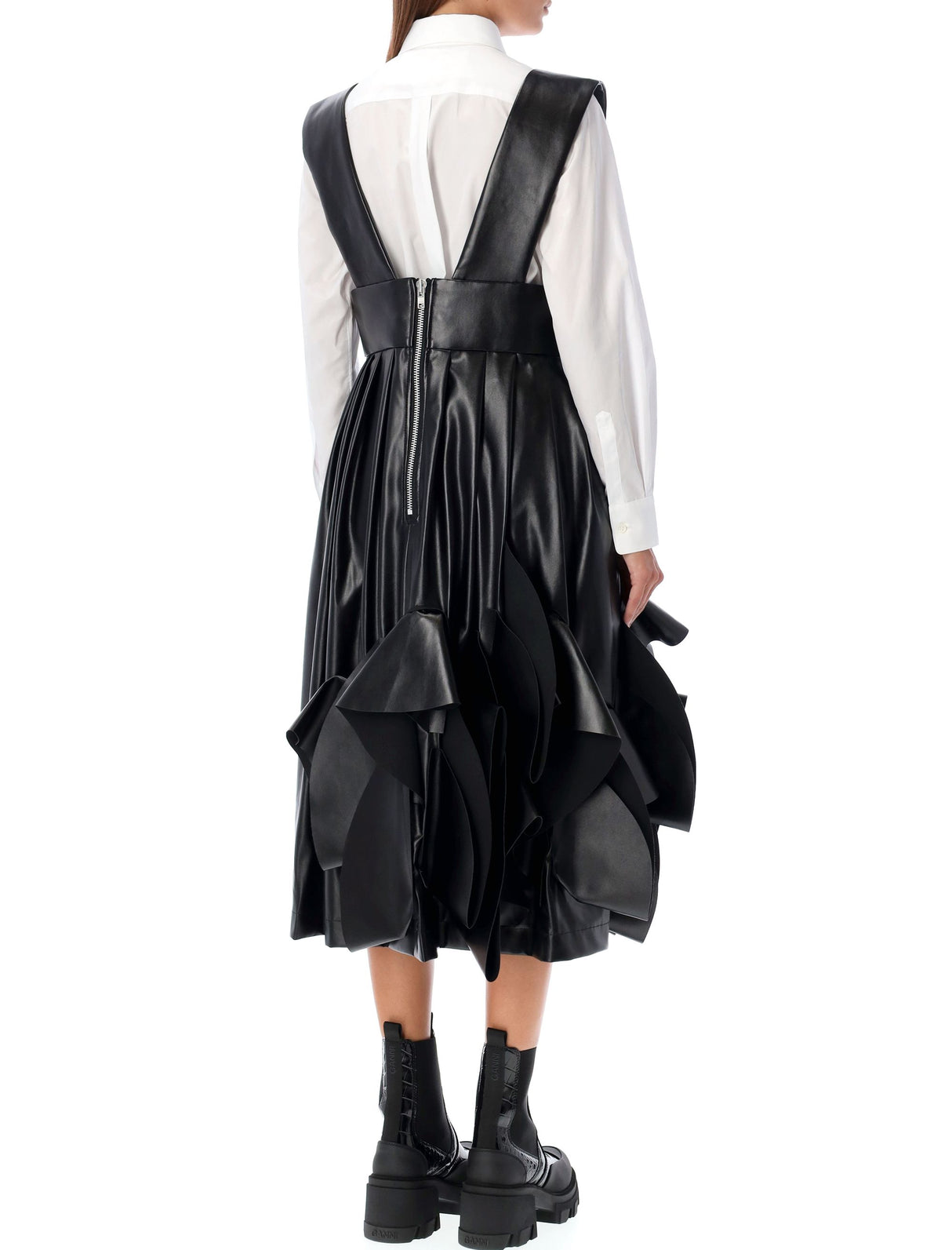 COMME DES GARÇONS Eco Leather Midi Skirt with Ruffle Detail in Size S