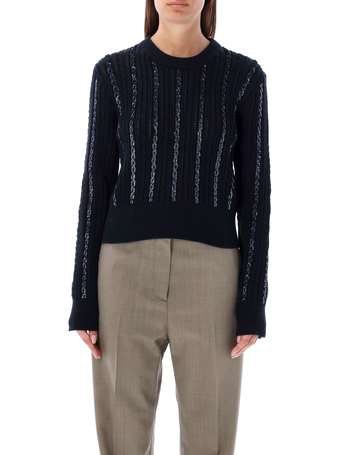 GOLDEN GOOSE Sequin Embellished Cable-Knit Sweater - Size S