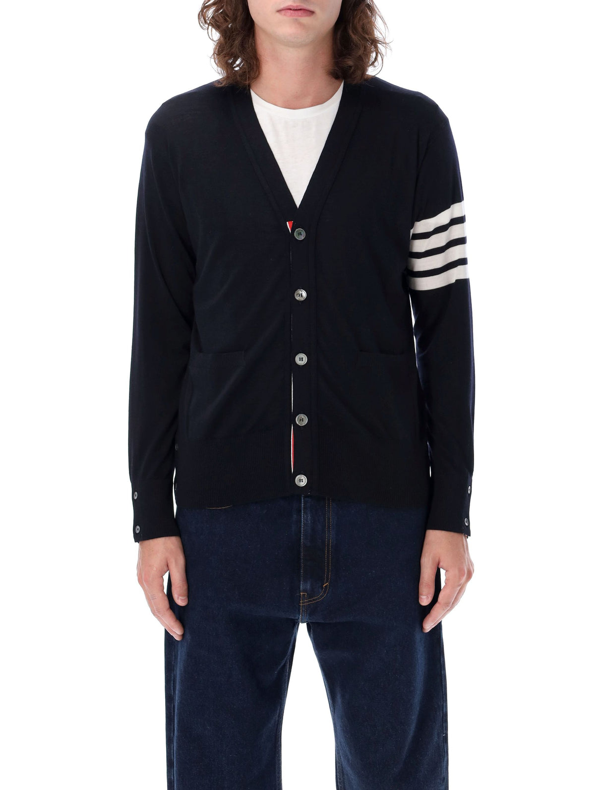 THOM BROWNE Classic V-Neck Cardigan Size 3 - Sustainable Fashion Essential