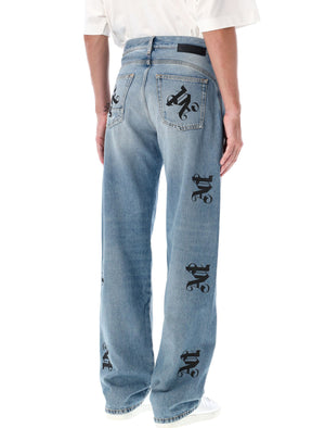 PALM ANGELS Monogram Loose Fit Denim Pants - Size 32