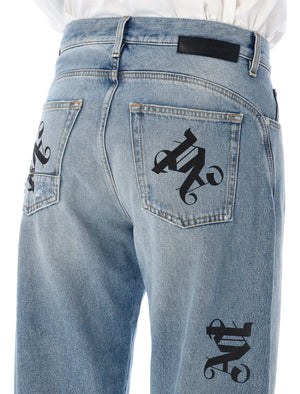 PALM ANGELS Monogram Loose Fit Denim Pants - Size 32