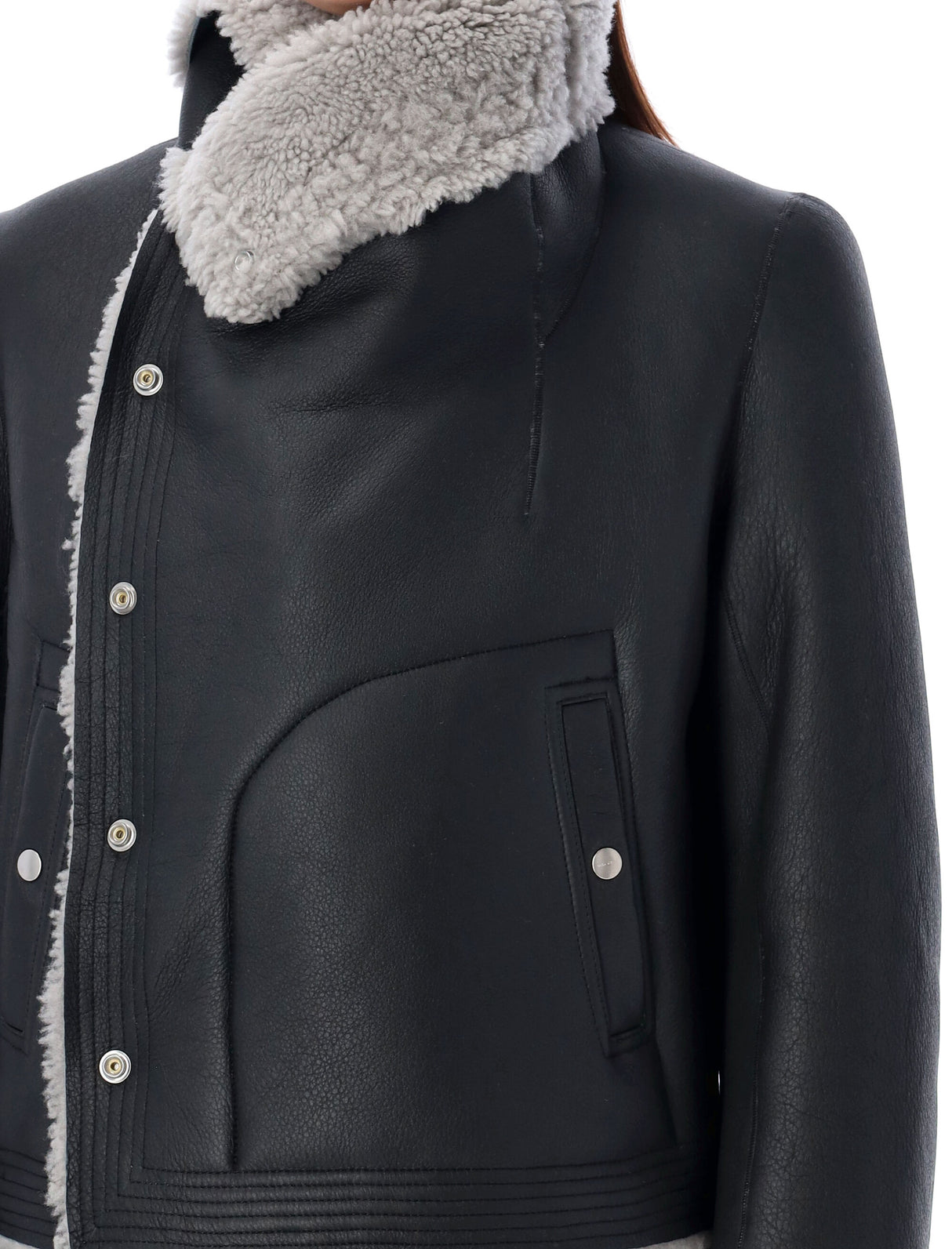 RICK OWENS Shearling-Lined Leather Biker Jacket