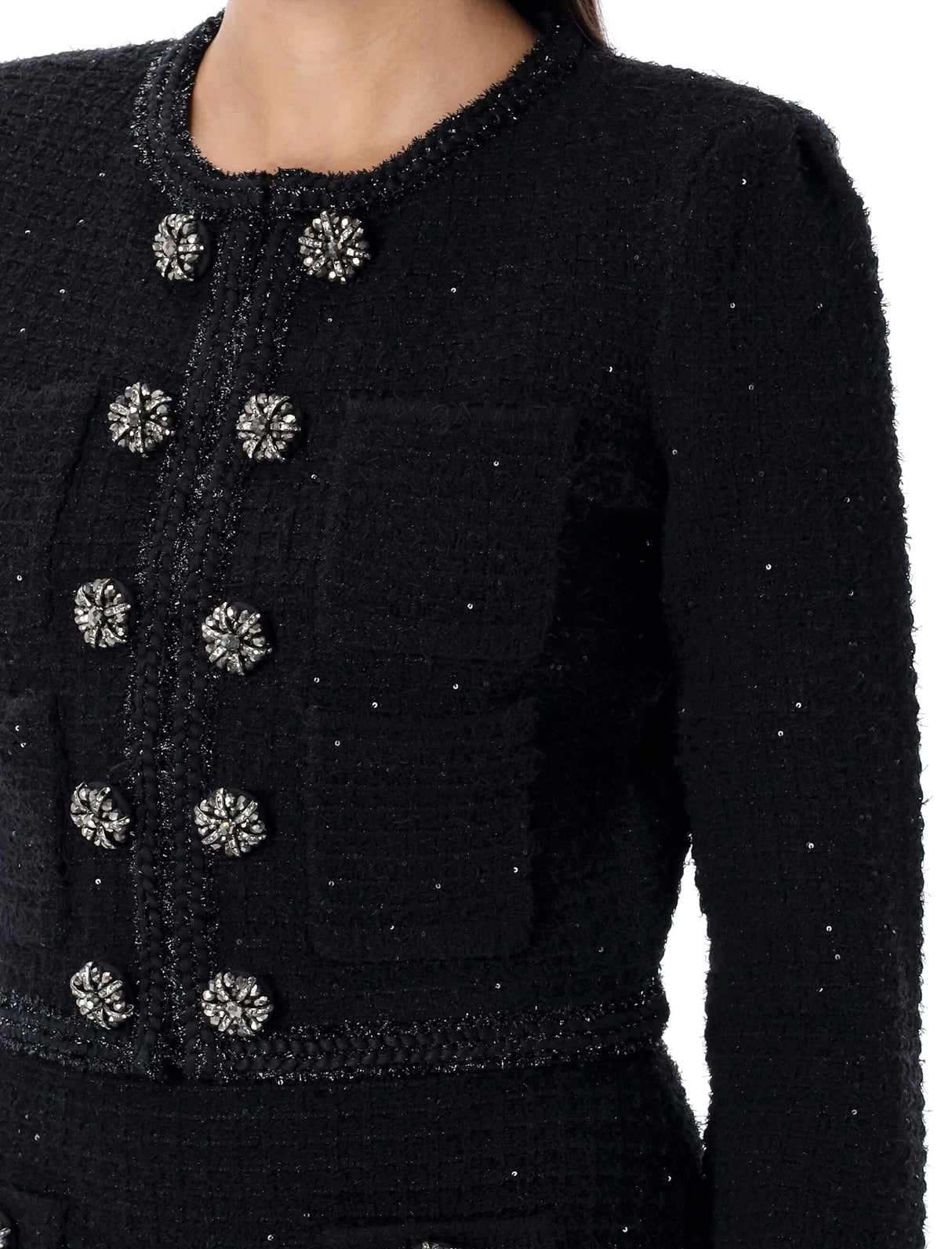 SELF-PORTRAIT Textured Knit Jacket with Removable Shoulder Pads - Size S