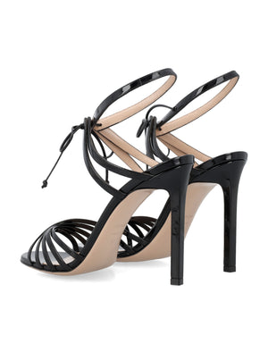 TOM FORD Strappy Patent Leather Stiletto Sandals with Lace-Up Closure