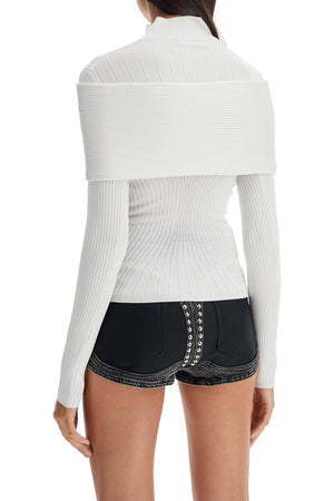 MUGLER Long-Sleeved Sculpting Top with Off-Shoulder Detail - Size S