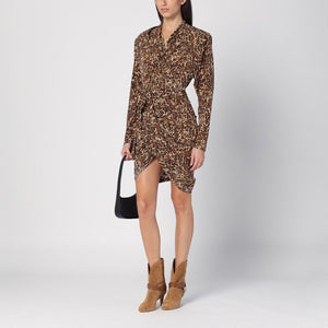 ISABEL MARANT Silk Blend Leopard Print Dress with Asymmetric Hemline